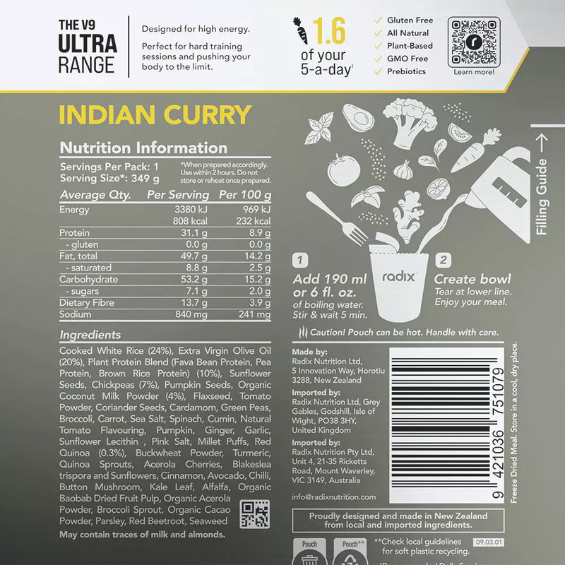 Load image into Gallery viewer, Radix Indian Curry Ultra Meal 800Kcal V9.0