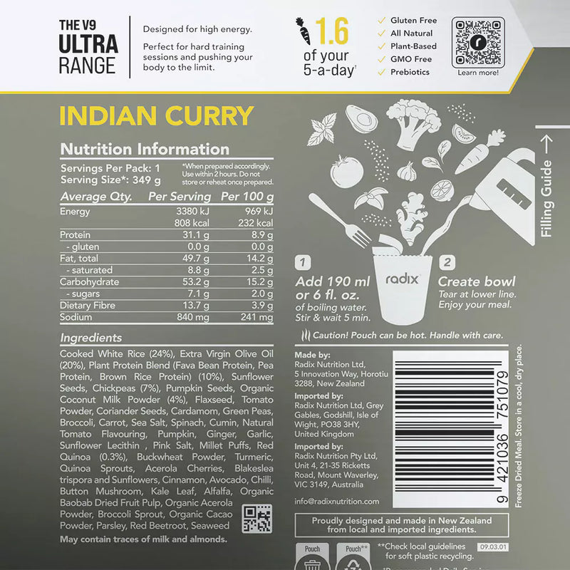 Load image into Gallery viewer, Radix Indian Curry Ultra Meal 800Kcal V9.0
